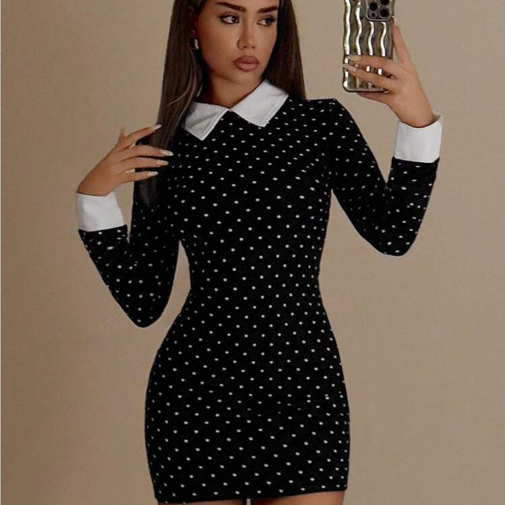 Elegant Black and White Polka Dot Dress